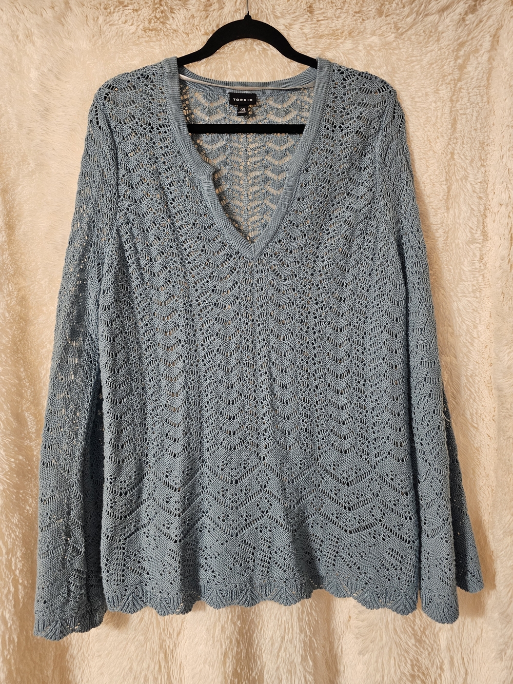 Torrid Light Blue Open-Knit V-Neck Sweater